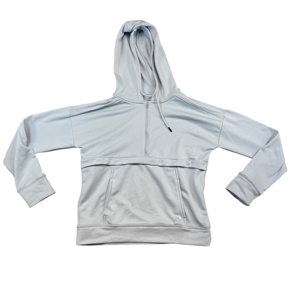 Under Armour Womens Quarter Zip Hoodie Blue Mesh Shoulder Thumbhole Size Medium‎